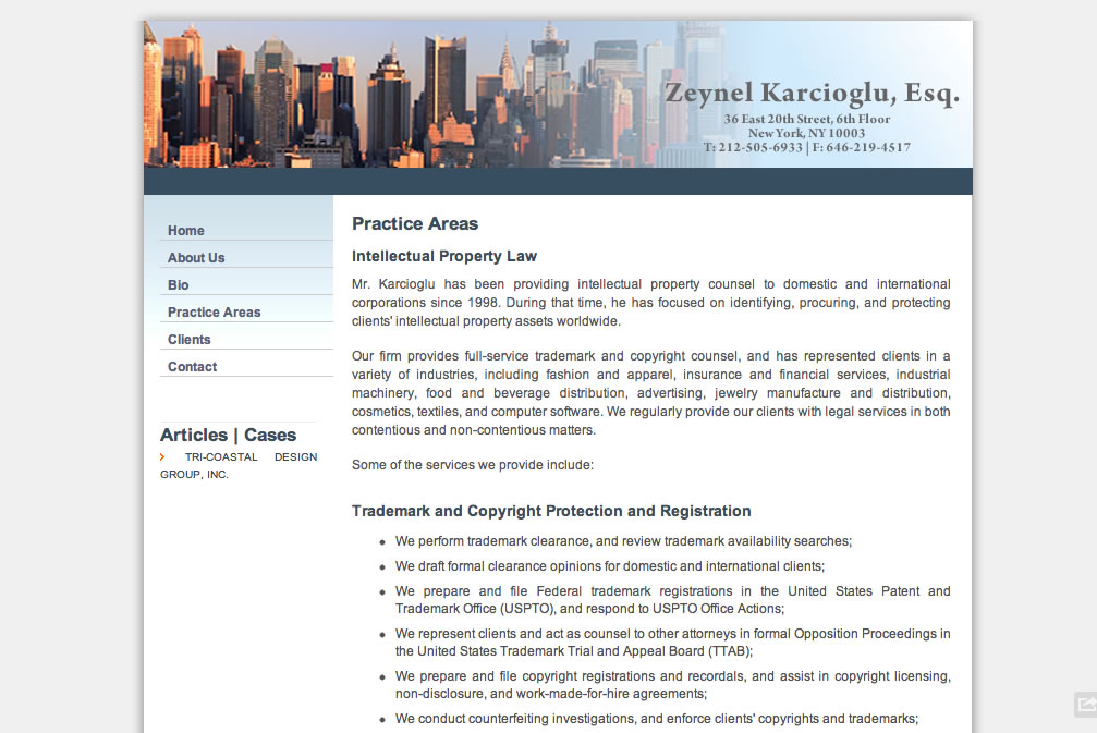 Portfolio screenshot of Zeynel Karcioglu, Esq.