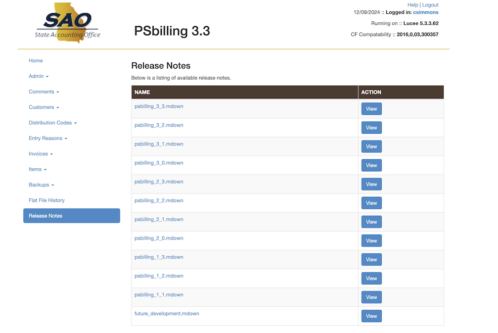 Portfolio screenshot of State Accounting Office - PSBilling